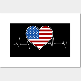 4th of July American flag heartbeat Posters and Art